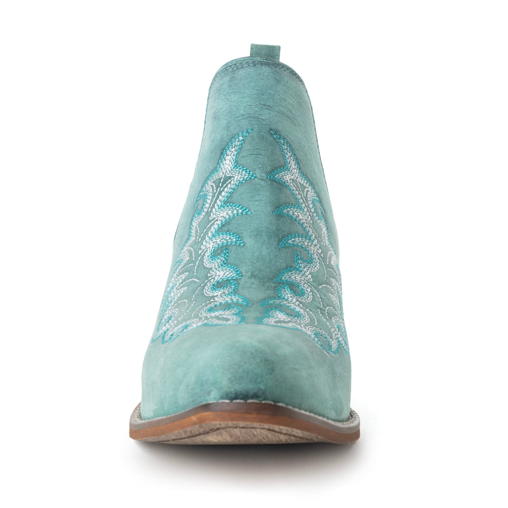 Myra Sagebreeze Embroidered Leather Booties in Lagoon Teal