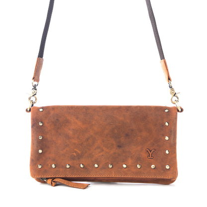 Yellowstone Palisade Clutch Bag with Rivets in Amber