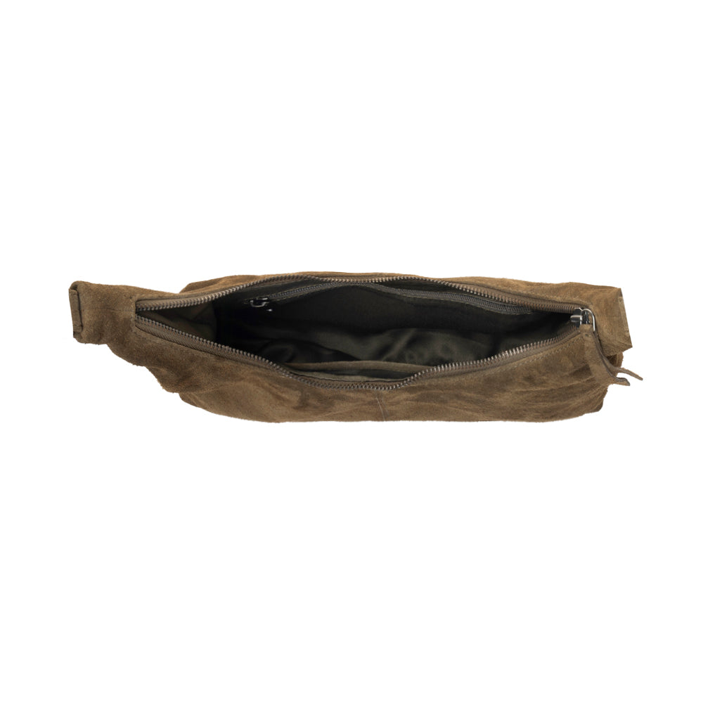 Myra Juniper Trail Genuine Suede Bag for Women in olive with soft finish with extra strap