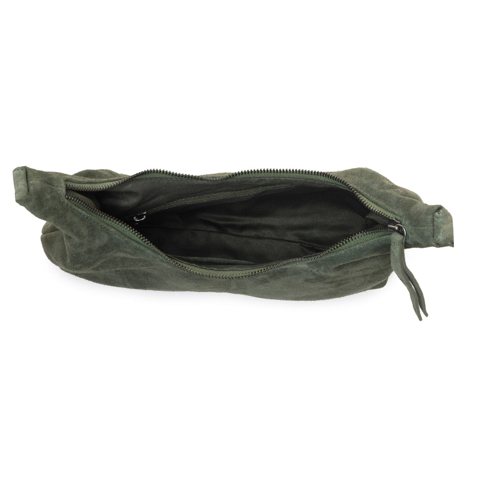 Myra Juniper Trail Genuine Suede Bag for Women in forest green with extra strap