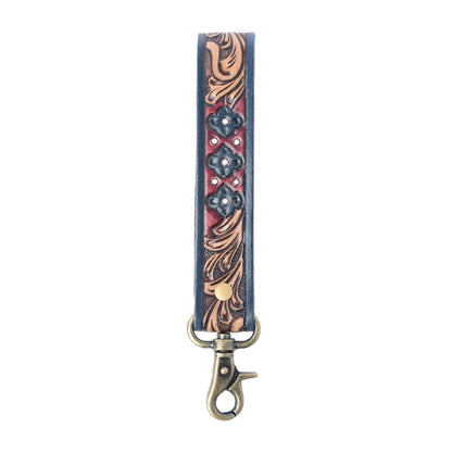 Myra Wild Garnet Handtooled Leather Keyfob in Canyon Shadow