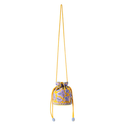 Myra Honey Vine Western Bucket Bag for Women in Yellow with embroidered detail