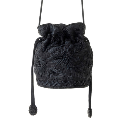 Myra Honey Vine Western Bucket Bag for Women in Black with embroidered detail