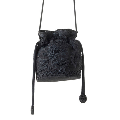Myra Honey Vine Western Bucket Bag for Women in Black with embroidered detail