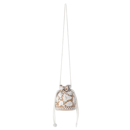 Myra Honey Vine Western Bucket Bag for Women in Jute with embroidered detail