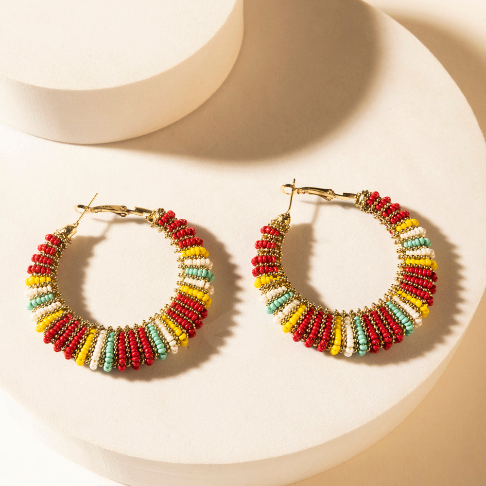 Myra Barrel Race Beaded Hoop Earrings in Rodeo Berry
