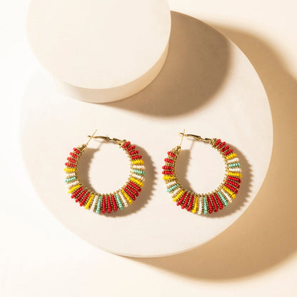 Myra Barrel Race Beaded Hoop Earrings in Rodeo Berry