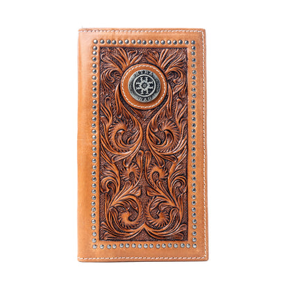 Myra Sheriffâ€™s Crest Handtooled Leather Wallet for Men in Bronco Brown