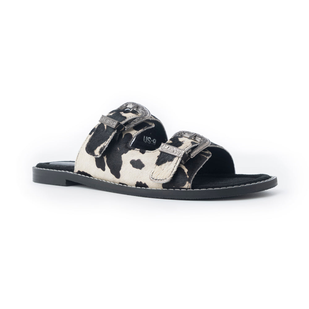Myra Midnight Grove Hairon Leather Sandals in Ranch Ivory