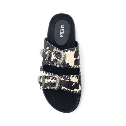 Myra Coyote Crest Hairon Leather Sandals in Vanilla White