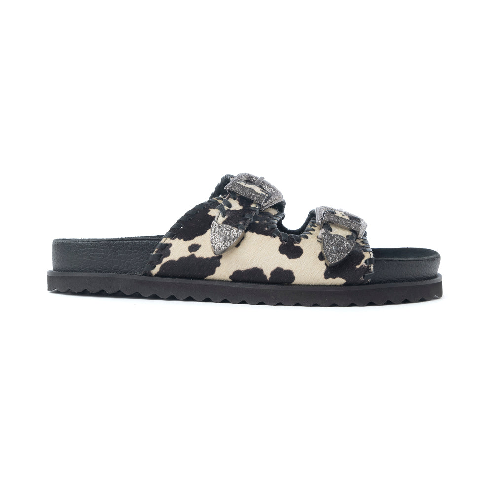 Myra Coyote Crest Hairon Leather Sandals in Vanilla White