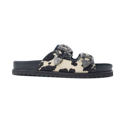 Myra Coyote Crest Hairon Leather Sandals in Vanilla White