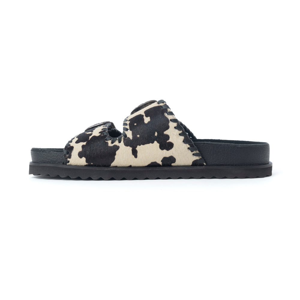 Myra Coyote Crest Hairon Leather Sandals in Vanilla White