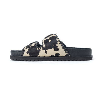 Myra Coyote Crest Hairon Leather Sandals in Vanilla White