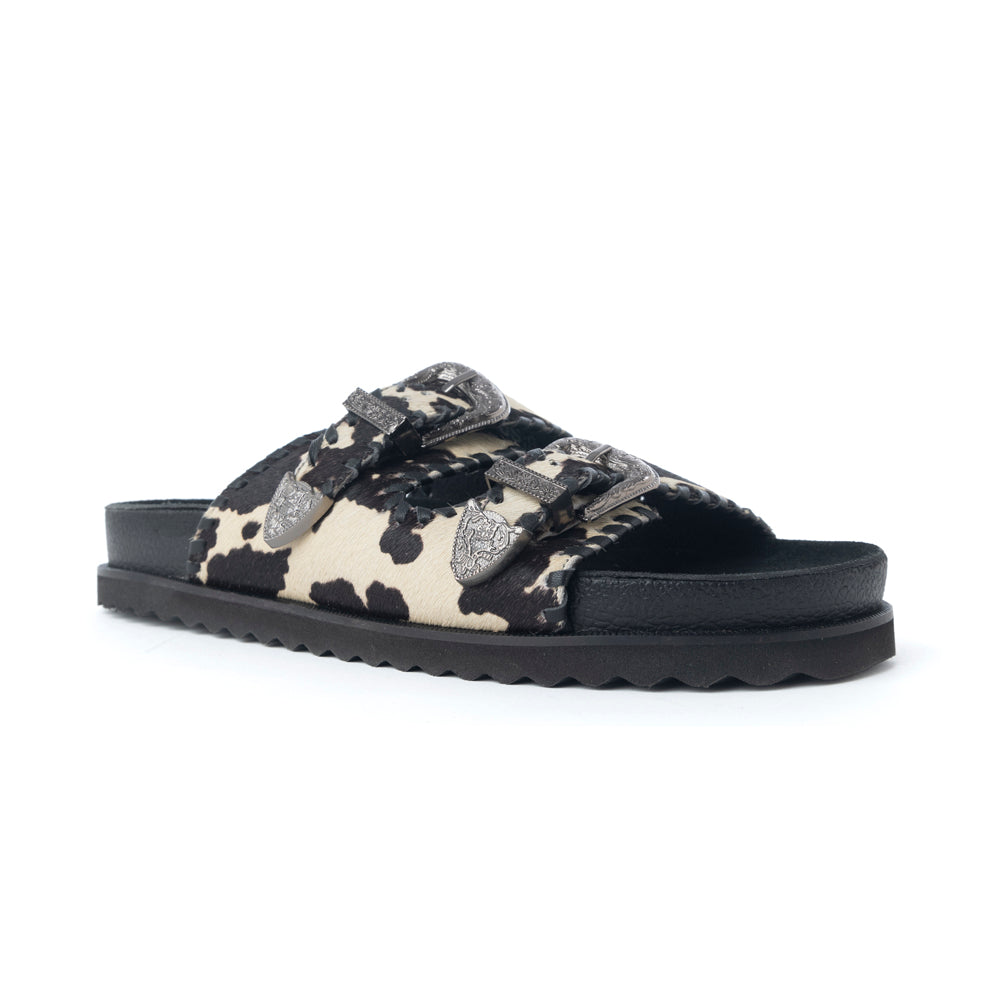Myra Coyote Crest Hairon Leather Sandals in Vanilla White