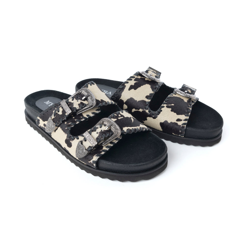 Myra Coyote Crest Hairon Leather Sandals in Vanilla White