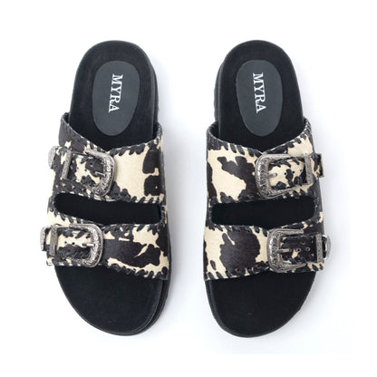 Myra Coyote Crest Hairon Leather Sandals in Vanilla White