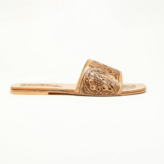 Myra Cactus Lace Handtooled Leather Sandals in Charred Brown