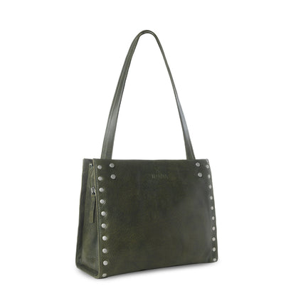 Myra Zidana Aria Amethyst Veg Tanned Leather Tote Bag in Dark Fern