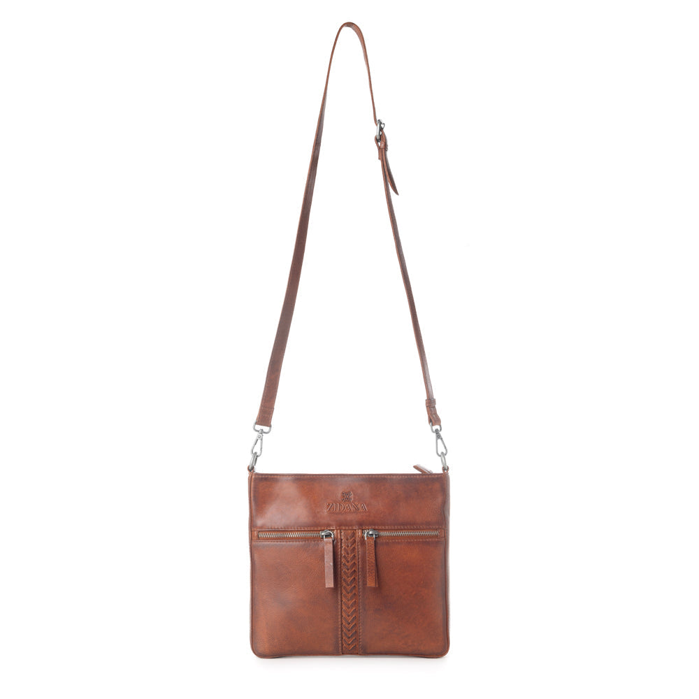 Myra Zidana El Paso Twin Veg Tanned Leather Crossbody Bag in Wildwood Red