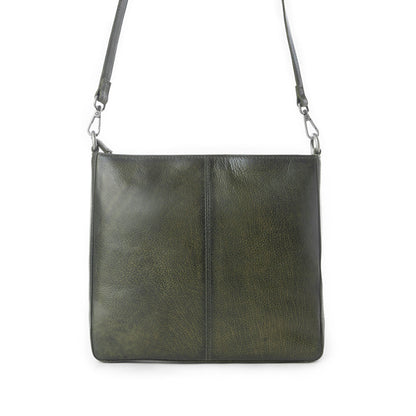 Myra Zidana El Paso Twin Veg Tanned Leather Crossbody Bag in Olive Grove