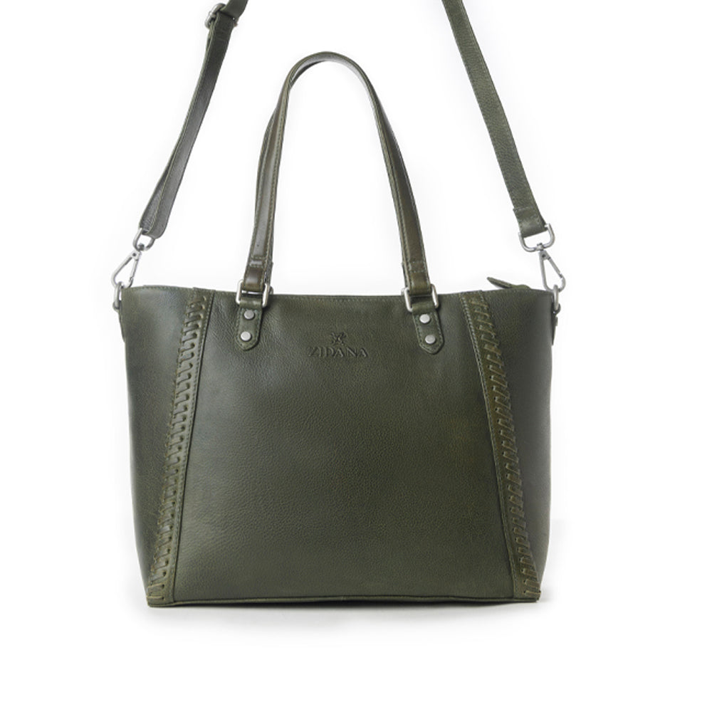 Myra Zidana Arista Bloom Veg Tanned Leather Handbag in Smoky Green