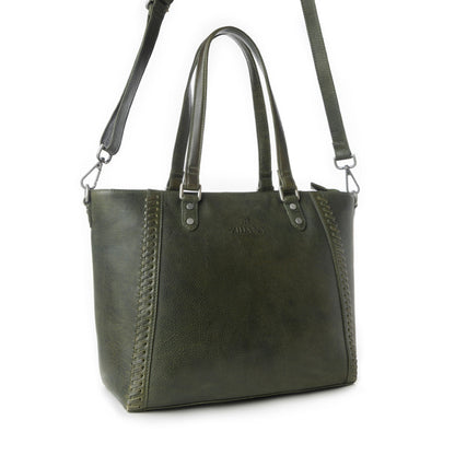 Myra Zidana Arista Bloom Veg Tanned Leather Handbag in Smoky Green