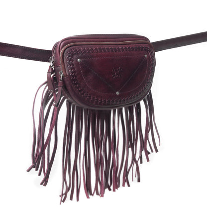 Myra Zidana Stormy Trails Fringed Veg Tanned Leather Bag in Raven Dusk