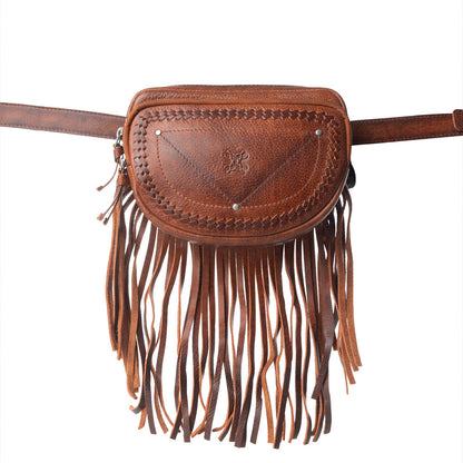 Myra Zidana Stormy Trails Fringed Veg Tanned Leather Bag in Vintage Ember