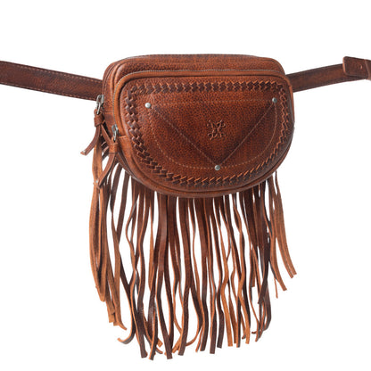 Myra Zidana Stormy Trails Fringed Veg Tanned Leather Bag in Vintage Ember