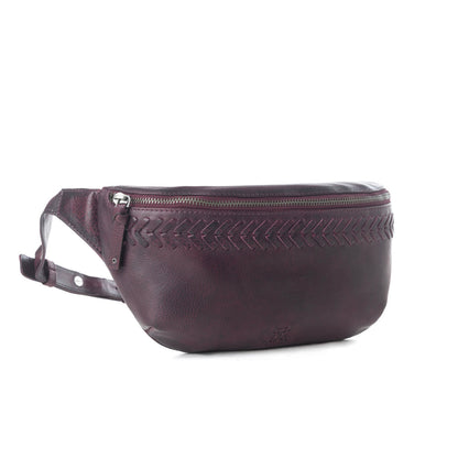 Myra Zidana Amarillo Handstitched Veg Tanned Leather Fanny Pack in Wildrose Plum