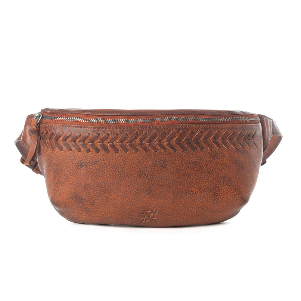 Myra Zidana Amarillo Handstitched Veg Tanned Leather Fanny Pack in Crimson Storm