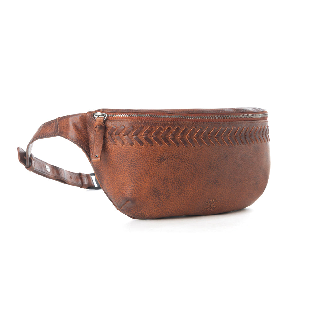 Myra Zidana Amarillo Handstitched Veg Tanned Leather Fanny Pack in Crimson Storm