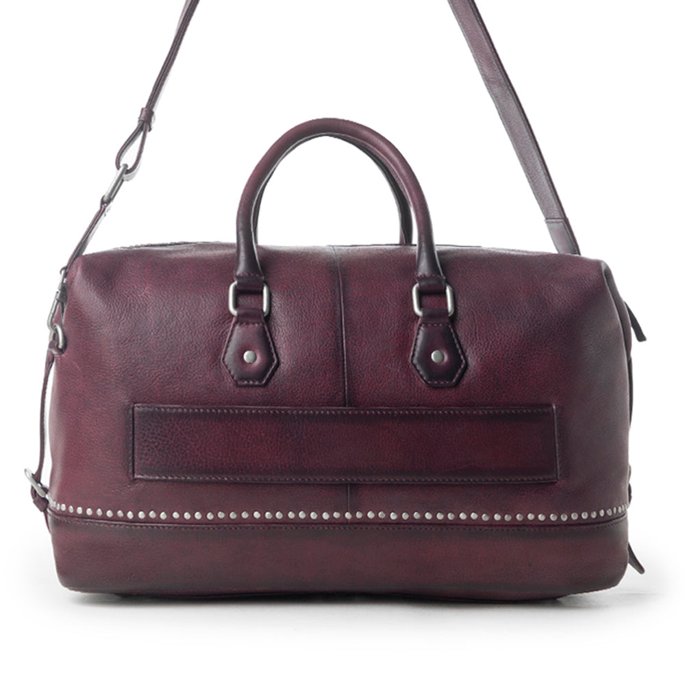 Myra Zidana Sundown Plains Veg Tanned Leather Traveller Bag in Dusty Berry