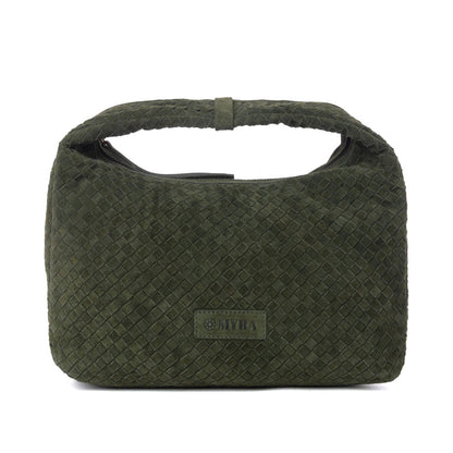 Myra Saddle Weave Genuine Suede Leather Bag in Olive Moss