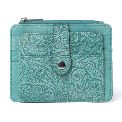 Myra Driftwood Cove Embossed Leather Credit Card Holder in Ocean Sage