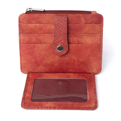 Myra Driftwood Cove Embossed Leather Credit Card Holder in Coral Red