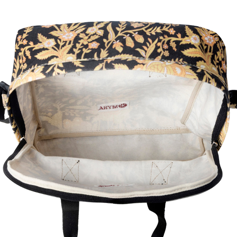 Myra Pine Meadow Cotton & Leather Crossbody Bag in Black & Cream Floral