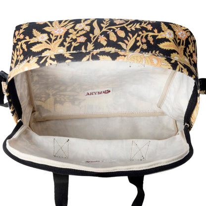 Myra Pine Meadow Cotton & Leather Crossbody Bag in Black & Cream Floral
