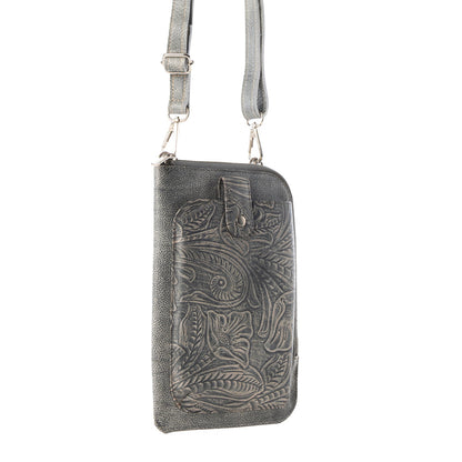 Myra Coyote Bloom Embossed mini sling for Women in sage with floral detail