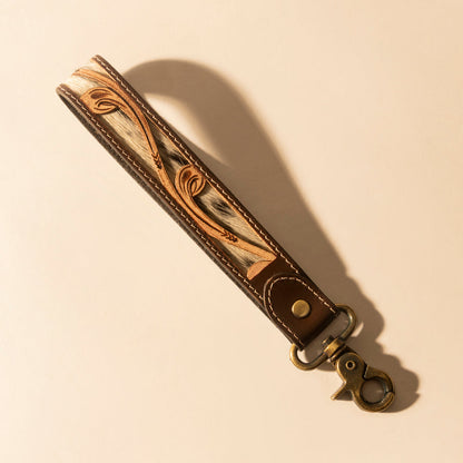 Myra Wildvine Pony Western Handtooled Key Fob in brown with hairon detail