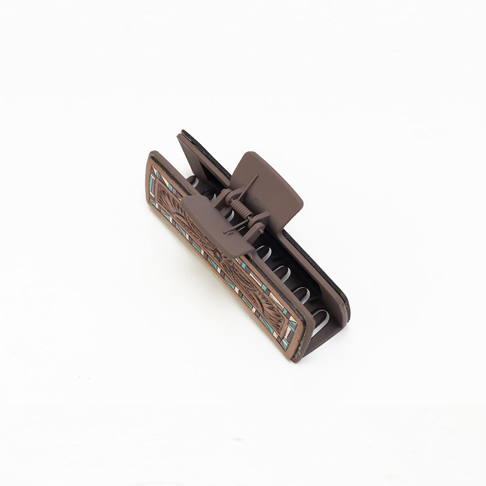 Myra Desertridge Handtooled Hair Clip in Chestnut