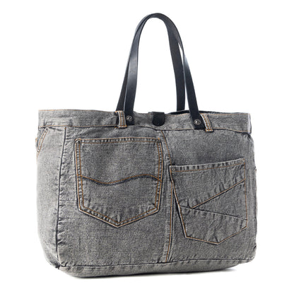 Myra Billyjean Western denim Tote Bag for Women in denim black with leather detail