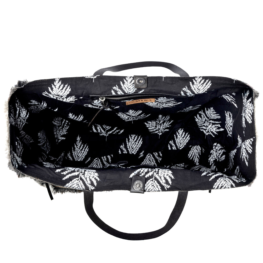Myra Frayed Frontier Western denim Tote Bag for Women in denim black with fringe detail