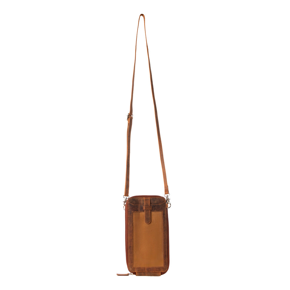 Myra Wildtouch Western Phone Crossbody in tan with leather detail