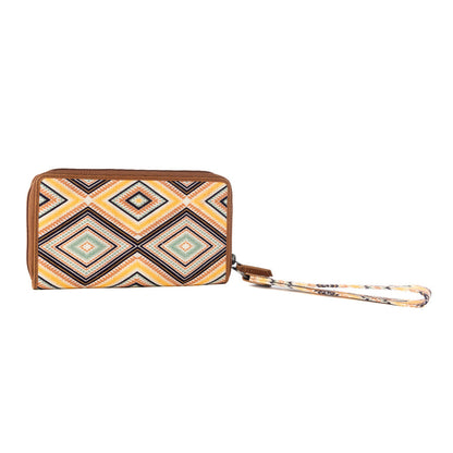 Myra Kilim Trail Western Wallet for Women in mustard with leather detail and RFID protection