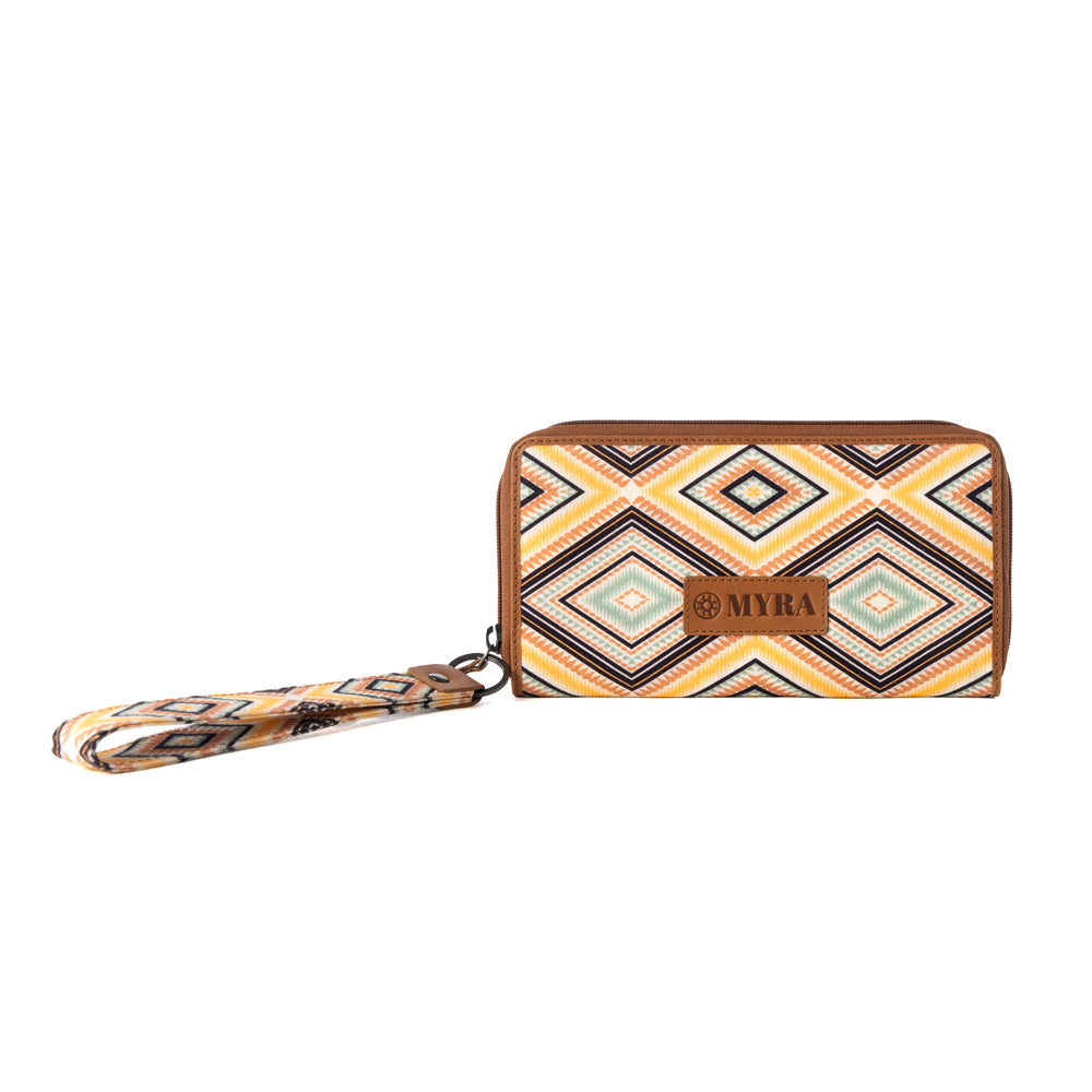 Myra Kilim Trail Western Wallet for Women in mustard with leather detail and RFID protection