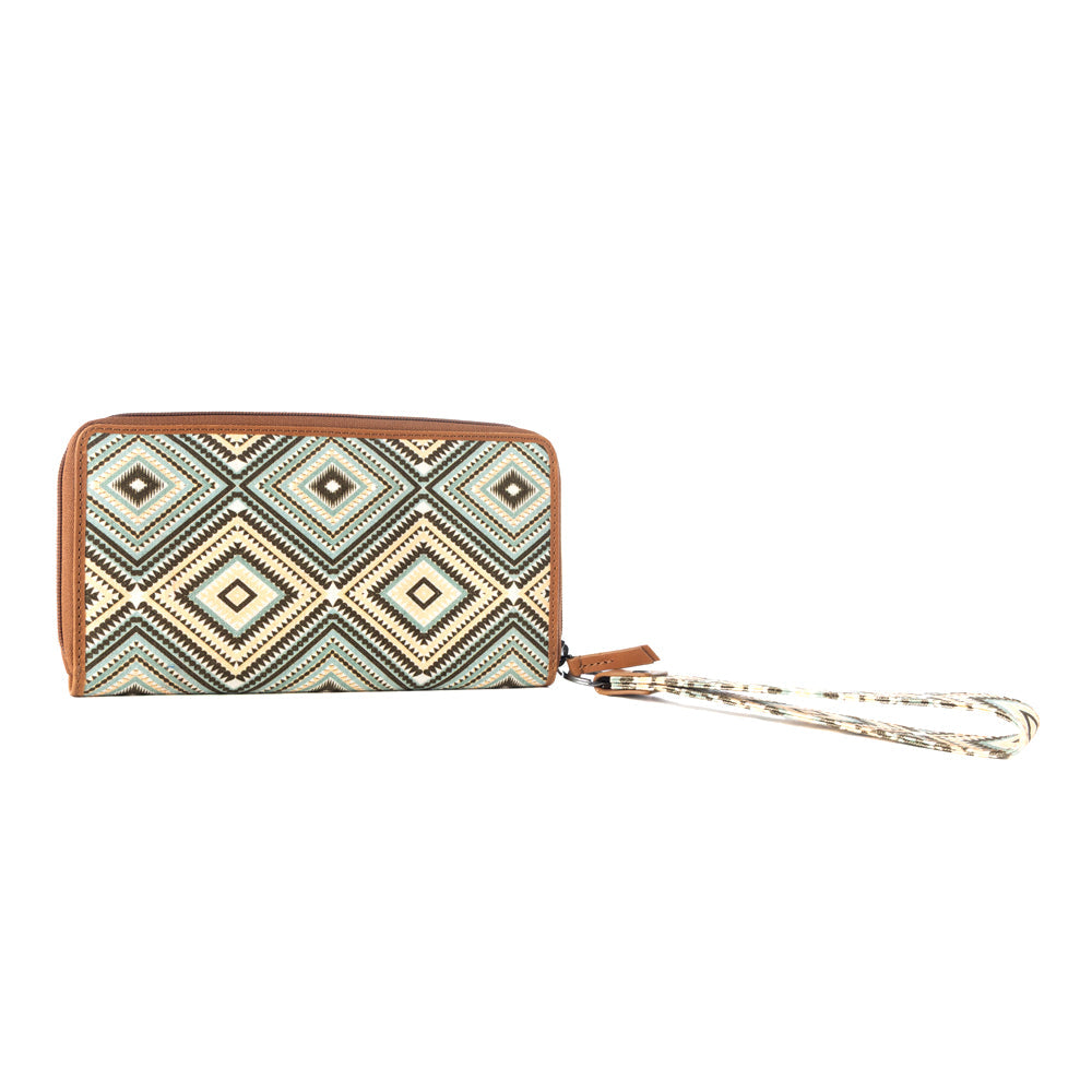 Myra Kilim Trail Western Wallet for Women in brown with leather detail and RFID protection
