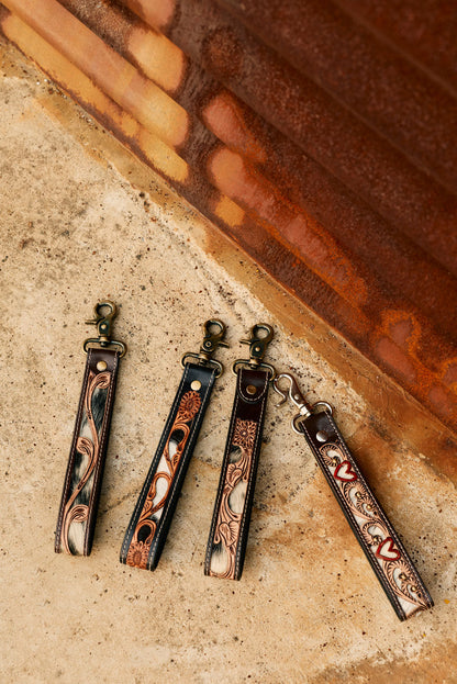 Myra Wildvine Pony Western Handtooled Key Fob in black with hairon detail