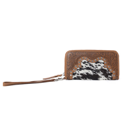 Myra Sunset Ridge Handtooled Hairon Leather Wallet in Honey Snow